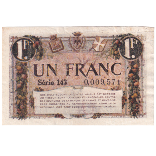 France 1920 1 Un Franc VF 0,009,571 Banknote