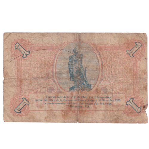 Ville De Metz 1918 1 Franc G 006,659 Banknote 