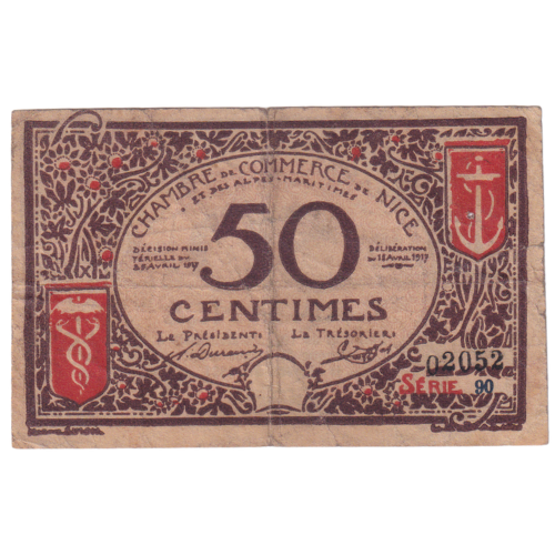 Chambre De Commerce 1917 50 Centimes F Serie 90 02052 Banknote 