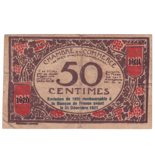 Chambre De Commerce 1921 50 Centimes F Serie 90 02052 Banknote 