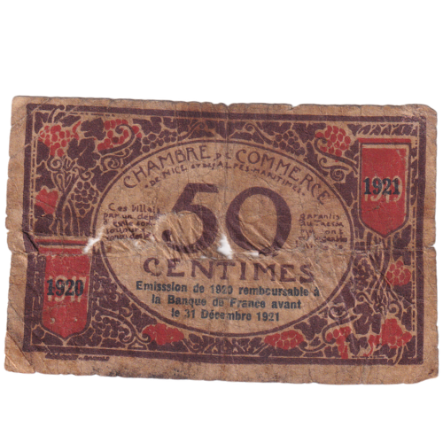 France 1921 50 Centimes G Serie 83 08522 Banknote (Overprint Note)