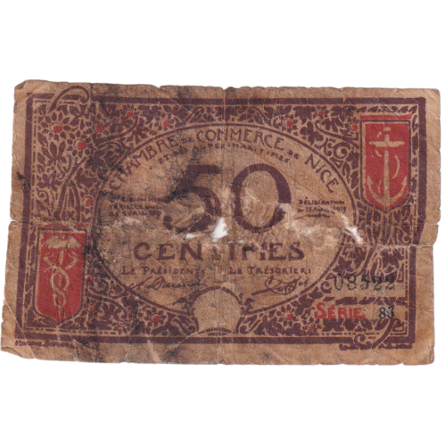 France 1921 50 Centimes G Serie 83 08522 Banknote (Overprint Note)