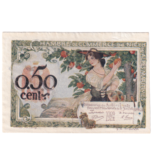 France 1920 50 Centimes VF No 0,023,792 Banknote