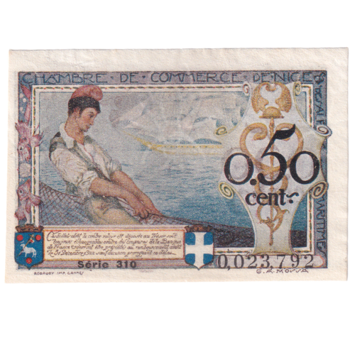 France 1920 50 Centimes VF No 0,023,792 Banknote