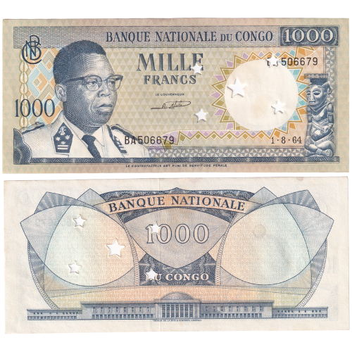 Congo 1964 1000 Francs Note UNC BA 506679 Banknote