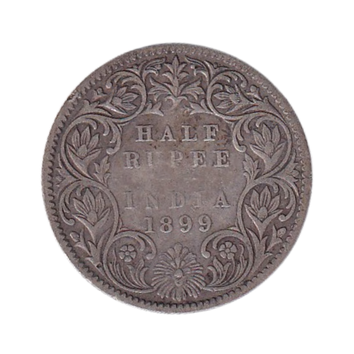 Indian 1899 1/2 Rupees F Victoria Empress Coin