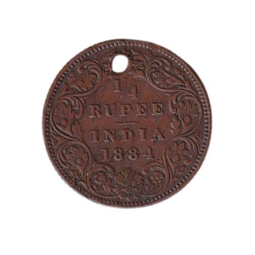 Indian 1884 1/4 Rupee VF Victoria Empress OMS Error Coin