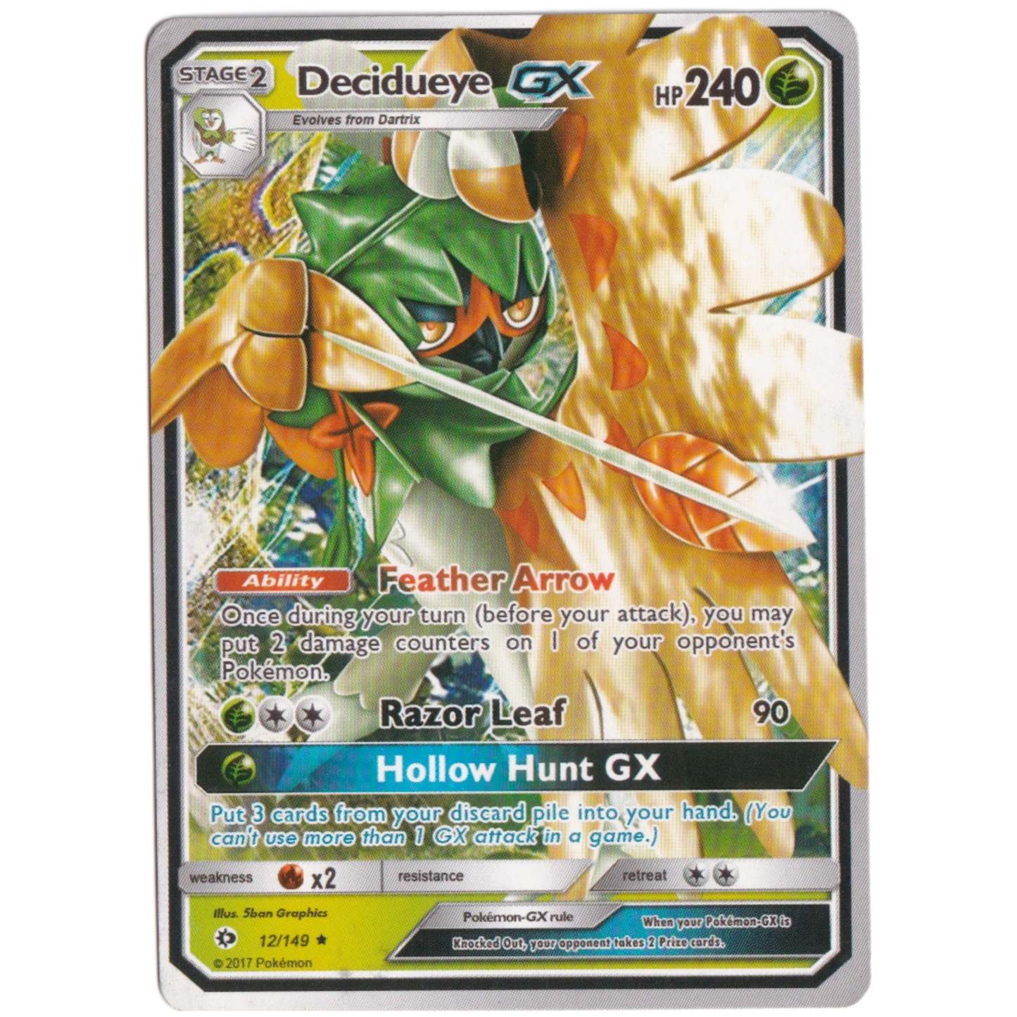 Pokemon Decidueye GX hp 240 card