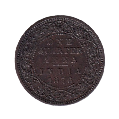 Indian 1876 1/4 Anna VF Victoria Queen 1'O Clock Error Coin