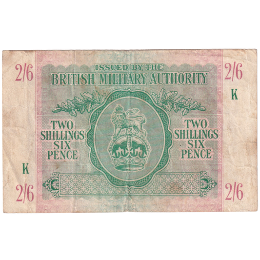 British Military 1942 2 Shillings 6 pence F Banknote