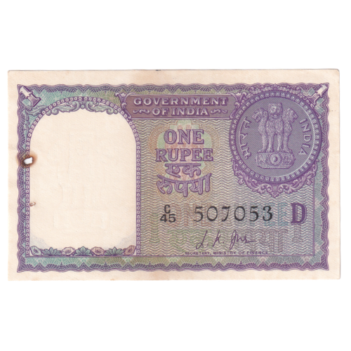 India 1963 1 Rupee F C45 507053 Banknote