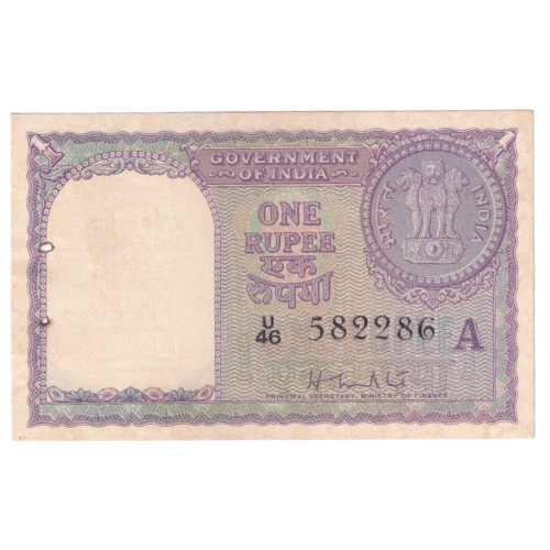 India 1963 1 Rupee F U46 582286 Banknote