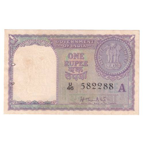 India 1963 1 Rupee F U46 582288 Banknote
