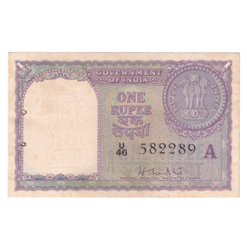 India 1957 1 Rupee F U46 582289 Banknote