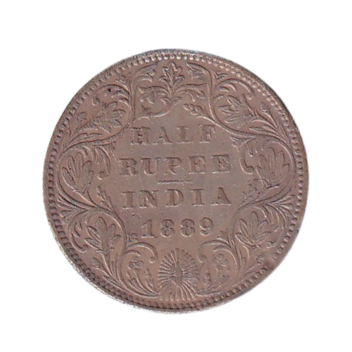 Indian 1889 1/2 Rupee VF Victoria Empress Coin