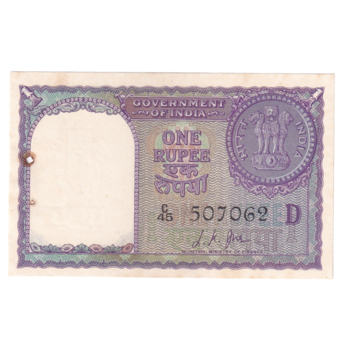 India 1963 1 Rupee F C45 507062 Banknote