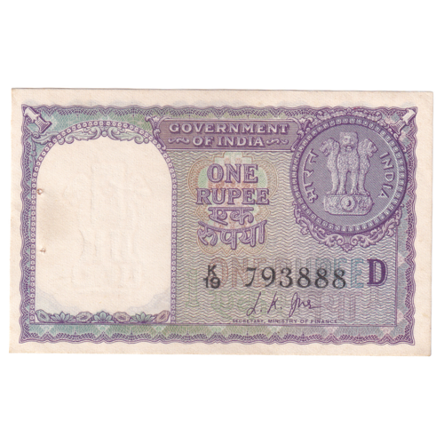 India 1963 1 Rupee F K19 793888 Banknote