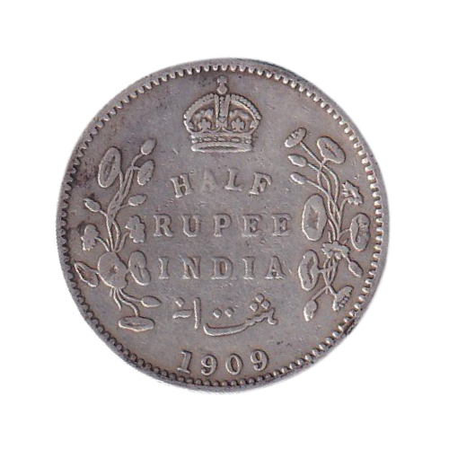 Indian 1909 1/2 Rupee F Edward VII King & Emperor Coin