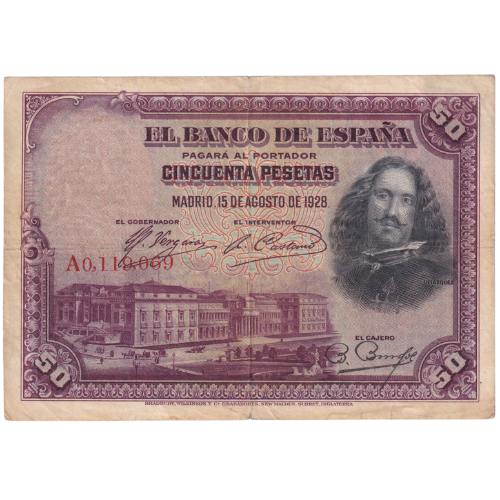 Spain 1928 50 Pesetas VF A0119069 Banknote