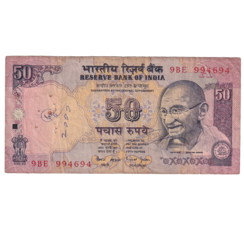India 1997–2003 50 Rupees F 9BE 994694 Banknote
