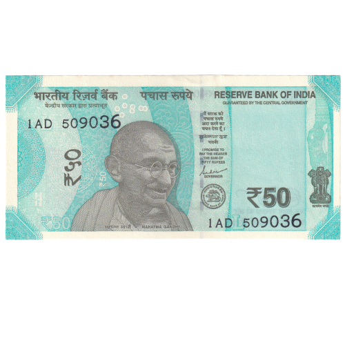 India 2019 50 Rupees VF 1AD 509036 Banknote