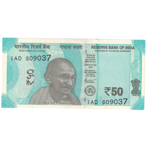 India 2019 50 Rupees VF 1AD 509037 Banknote