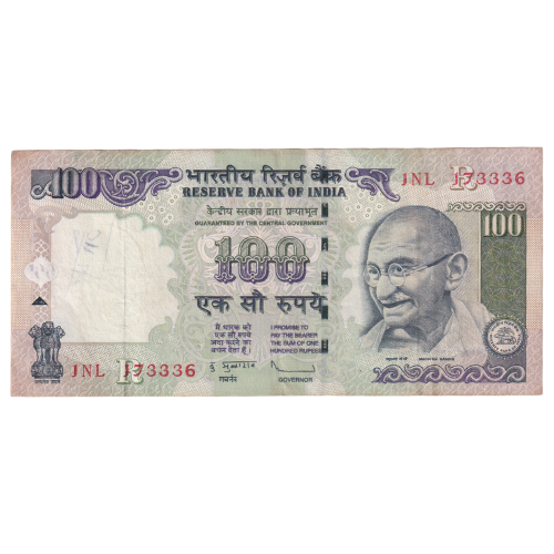 India 2010 100 Rupees F JNL 173336 Banknote