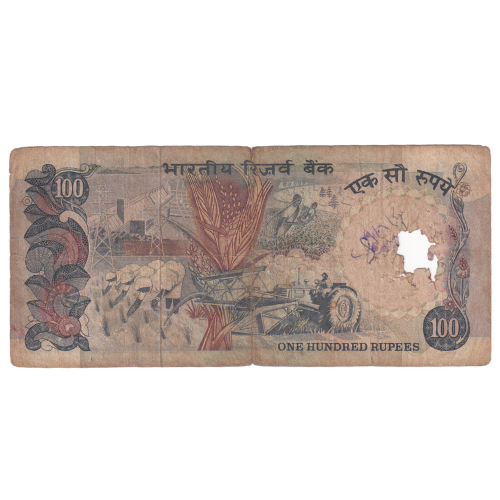 India 1977 100 Rupees G 2BF 689595 Banknote