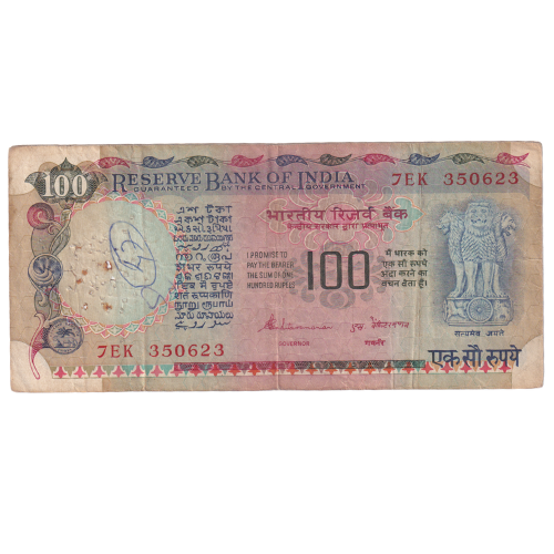 India 1990 – 1992 100 Rupees G 7EK 350623 Banknote
