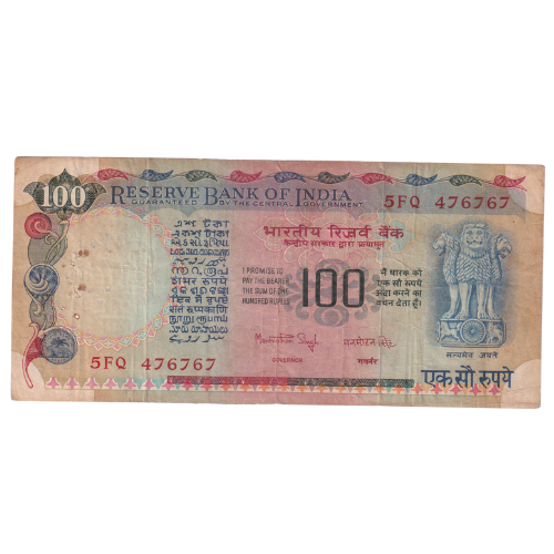 India 1982 – 1985 100 Rupees F 5FQ 476767 Banknote