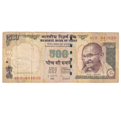 India 2011 500 Rupees F 4UD 441050 Banknote