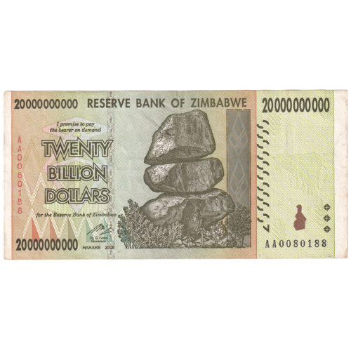 Zimbabwe 2008 20 Billion Dollars AA 0080188