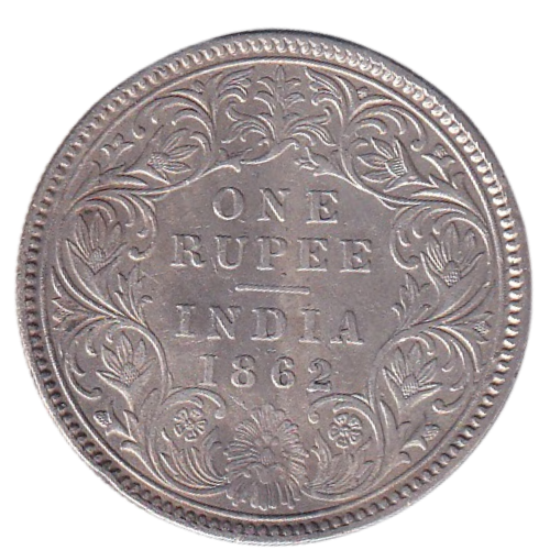 India 1862 1 Rupee VG Victoria Queen Coin 