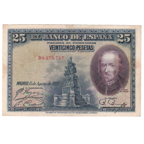 Spain 1928 25 Pesetas VF D9,276,797 Banknote
