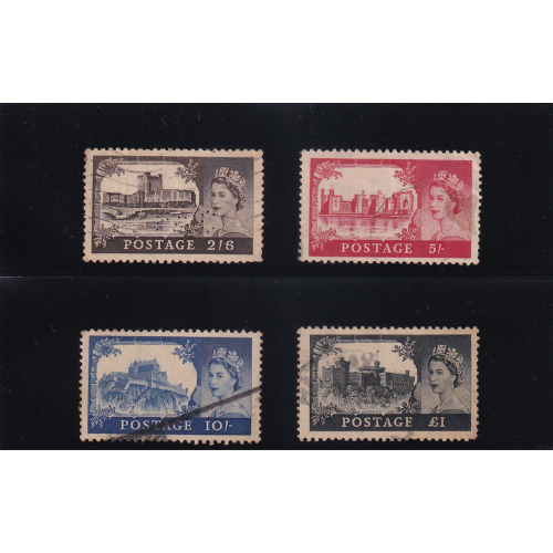 1955 UK Queen Elizabeth II Castle Series – High Value Definitive Stamps (4-Piece Set)