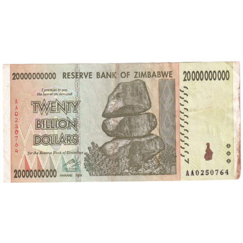 Zimbabwe 2008 20 Billion Dollars AA 0250764